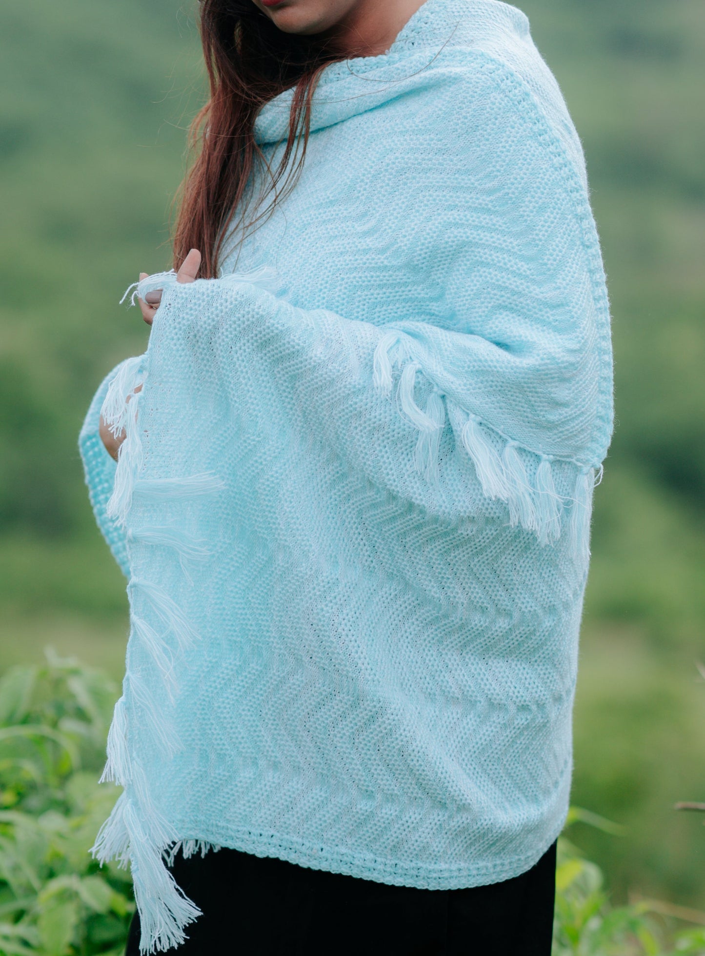 Serene Sky Blue Woven Shawl