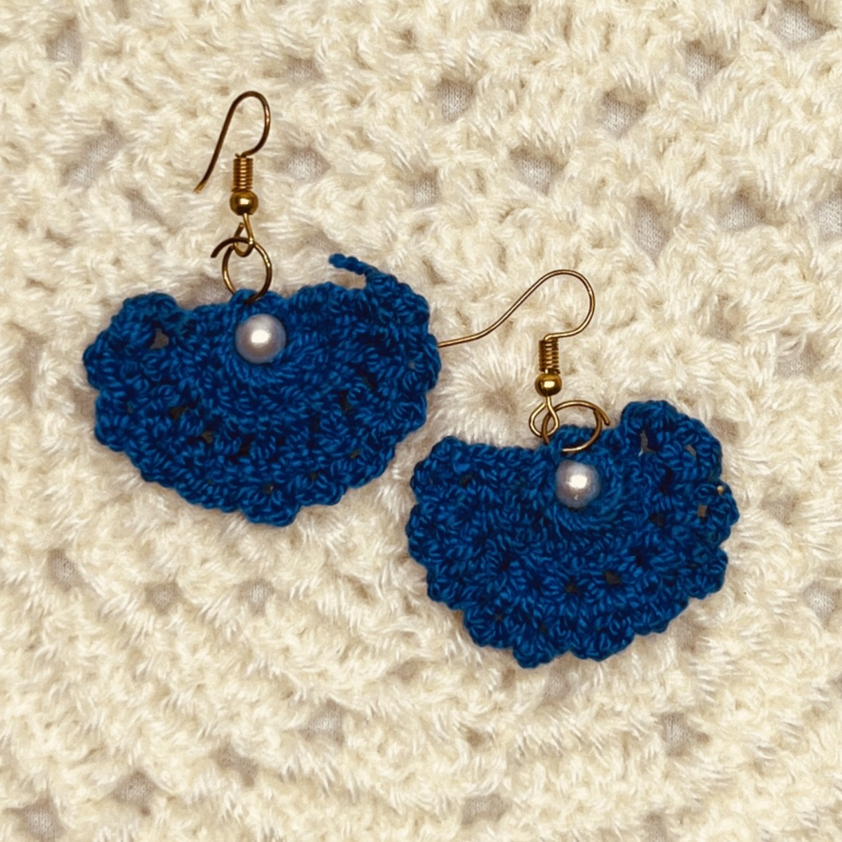 Pearl Blue Crochet Earrings