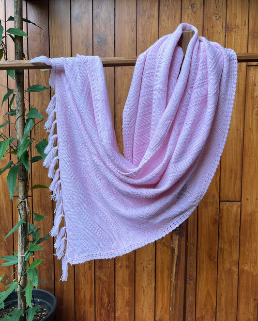 Light pink woollen shawl with tassels – Madhuri Woollens winter wrap