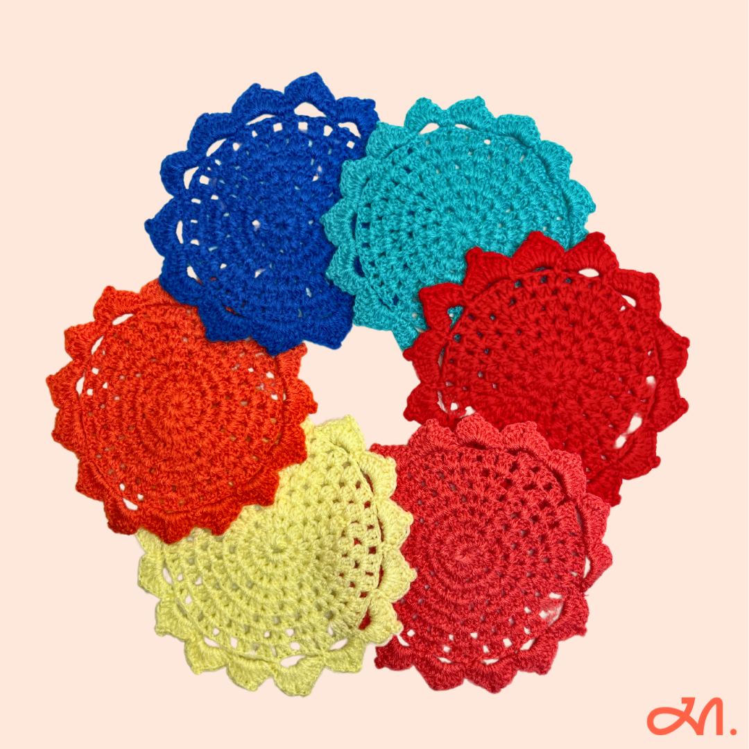Vibrant Bloom Crochet Table Mats- Set of 6