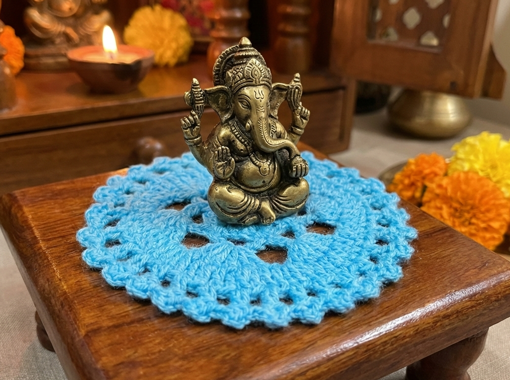 Set of 12-  Handcrafted Blue Crochet Asan Mat