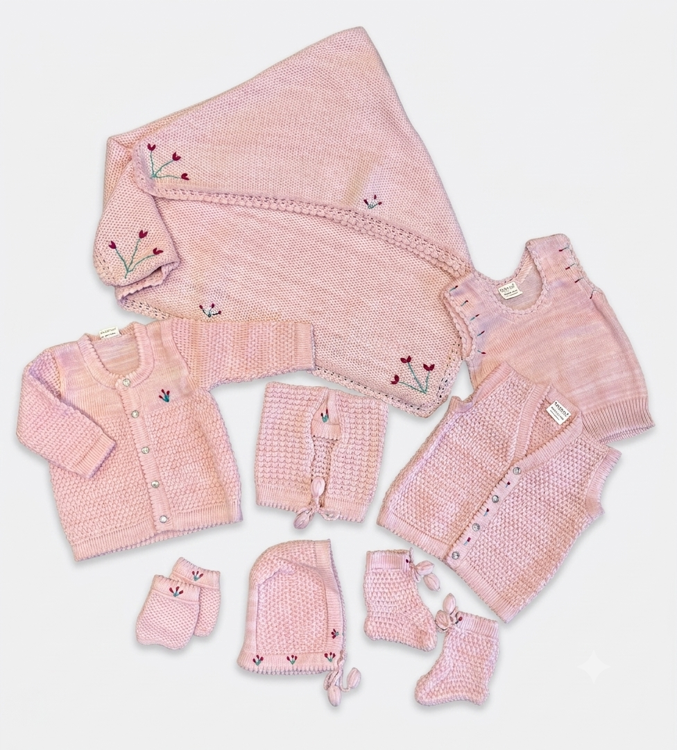 Premium Soft Blush Pink Baby Knitted Gift Set