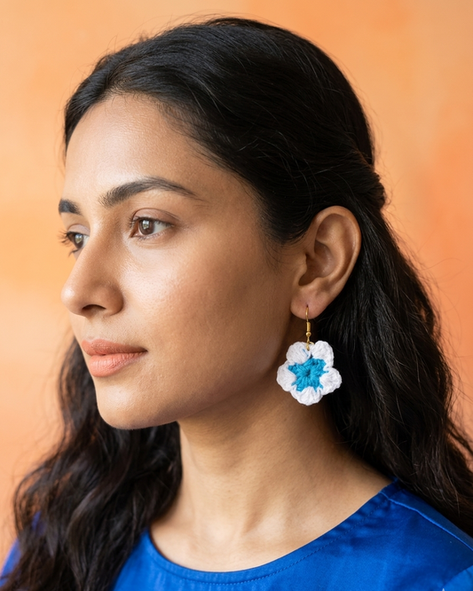 Handmade Blue Floral Dangle Earrings