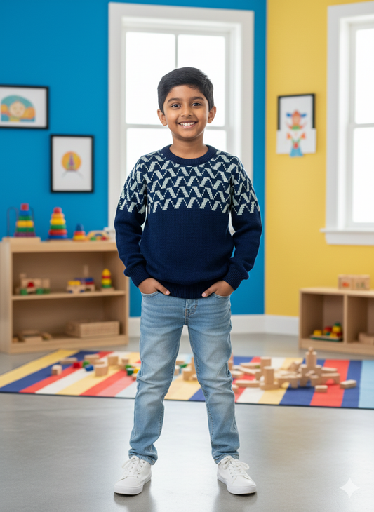 Boys Navy Zigzag Winter Sweater