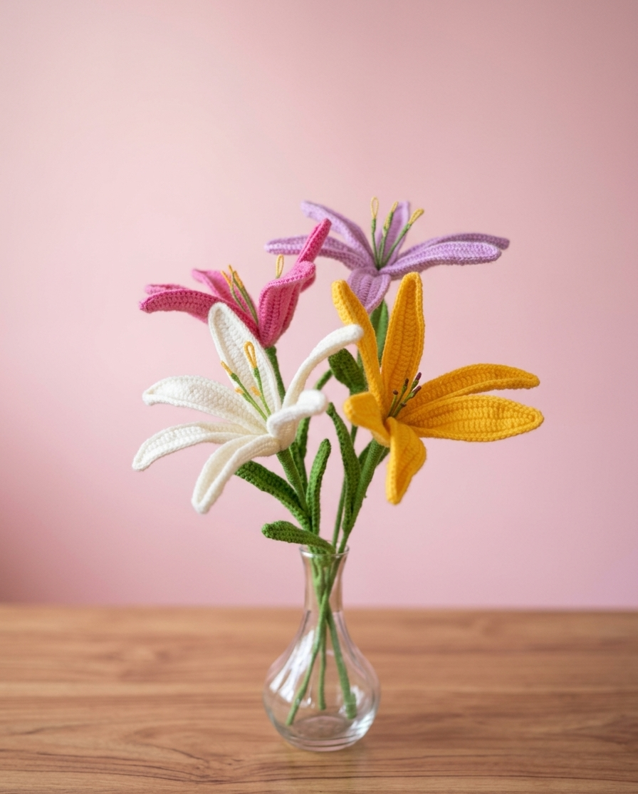 Handmade Crochet Lily Flower Bouquet (Multicolor)