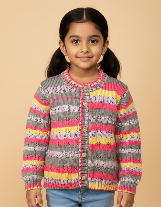 Pink multicolor Striped Knit Button Cardigan