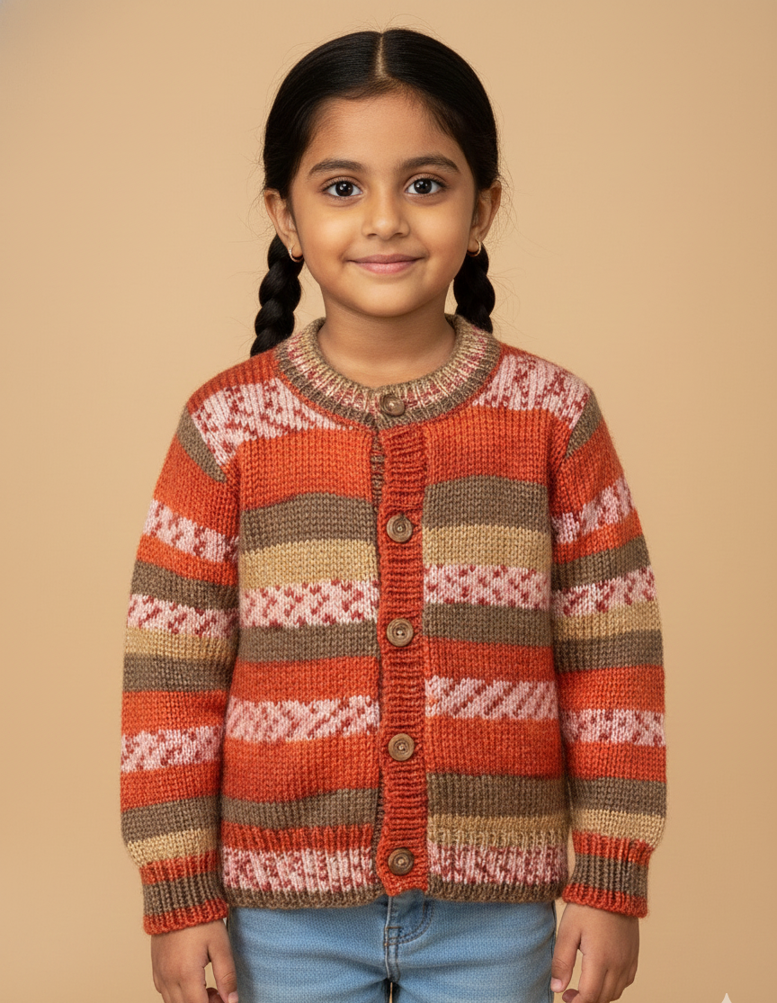 Earth-Tone Striped Knit Cardigan