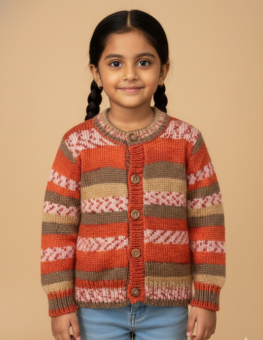 Earth-Tone Striped Knit Cardigan