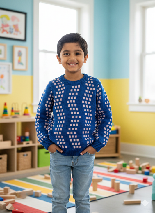 Boys Blue Checkered Winter Sweater