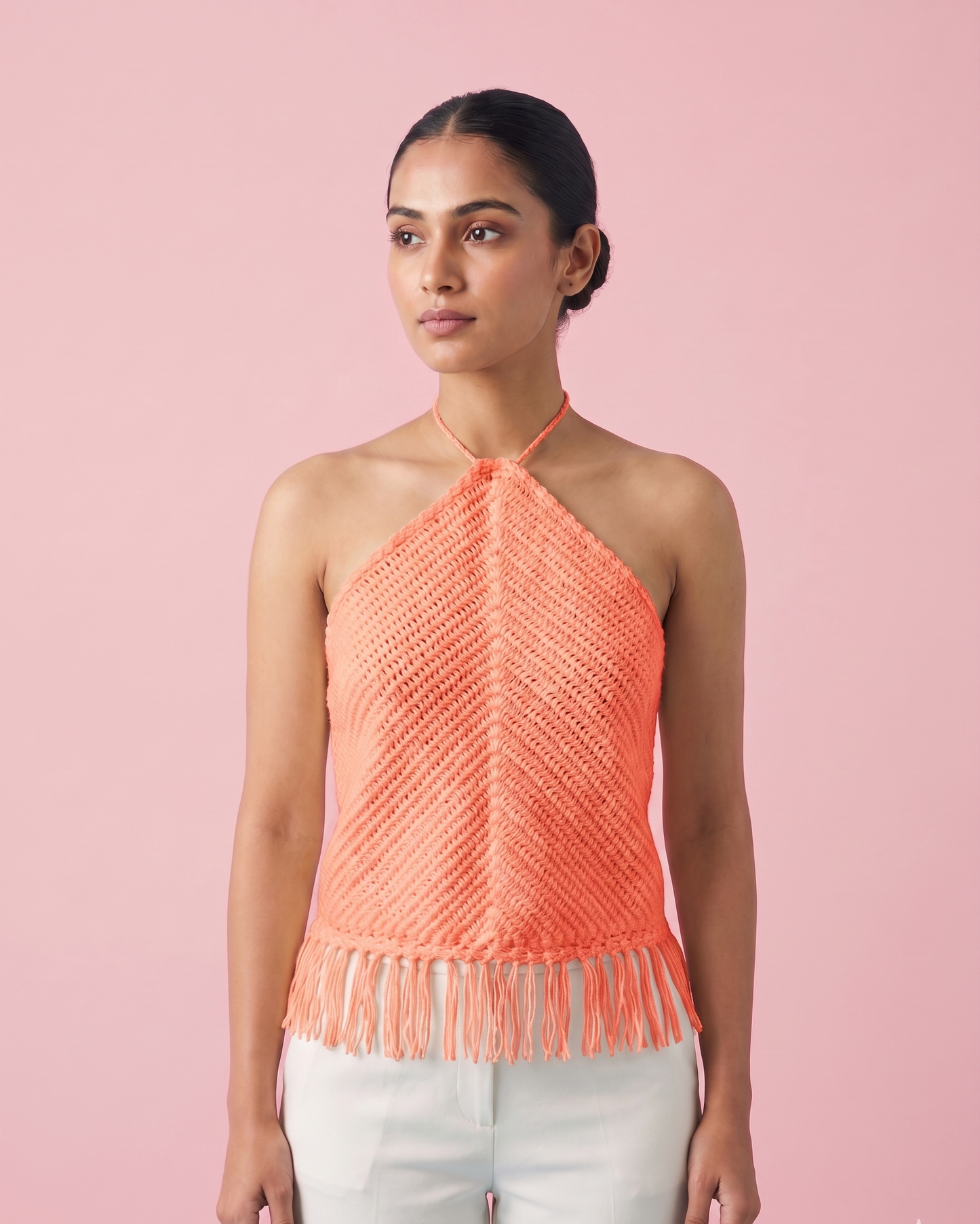 Crochet Halter Top with Fringe Hem