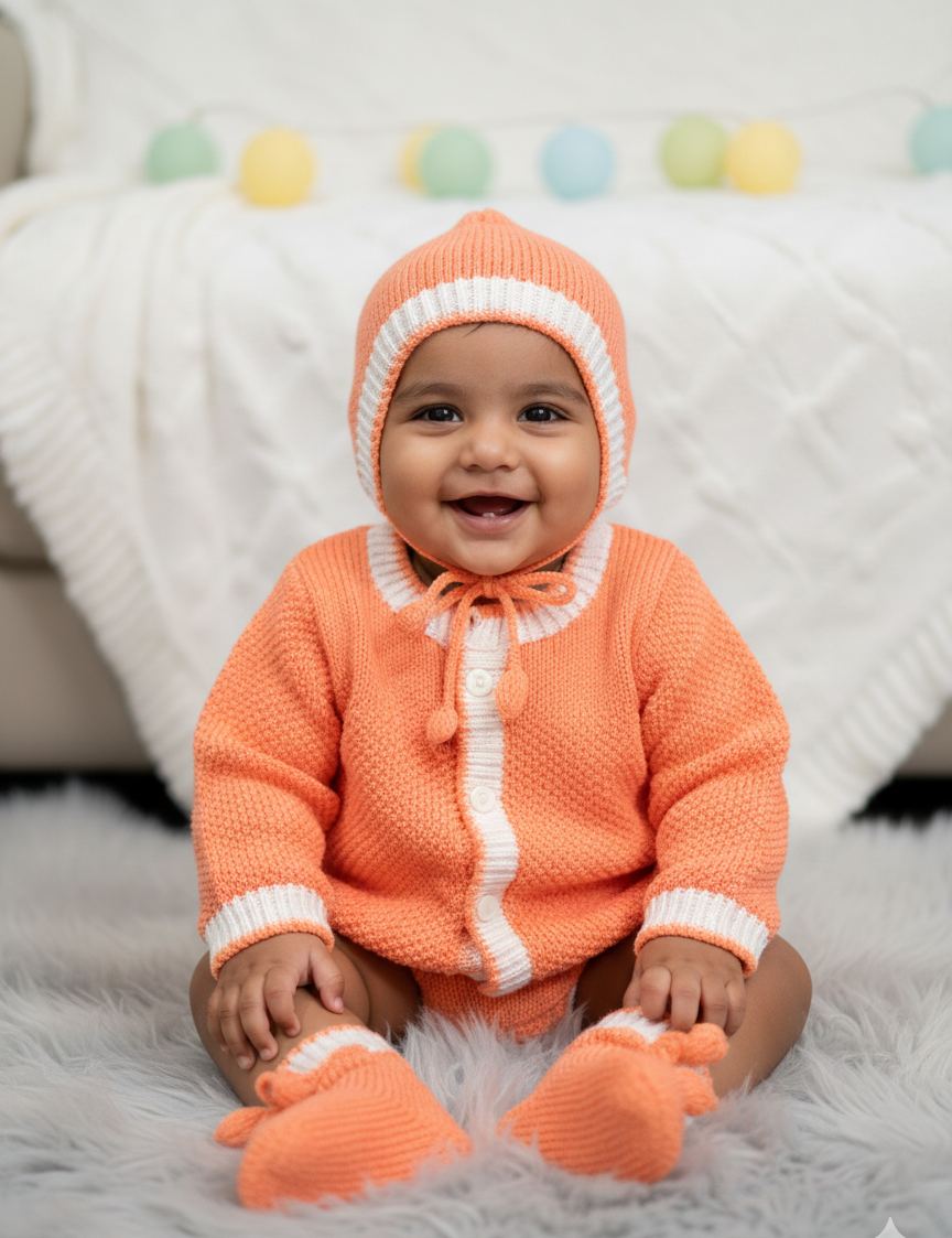Handmade Peach Baby Knit Woollen Set