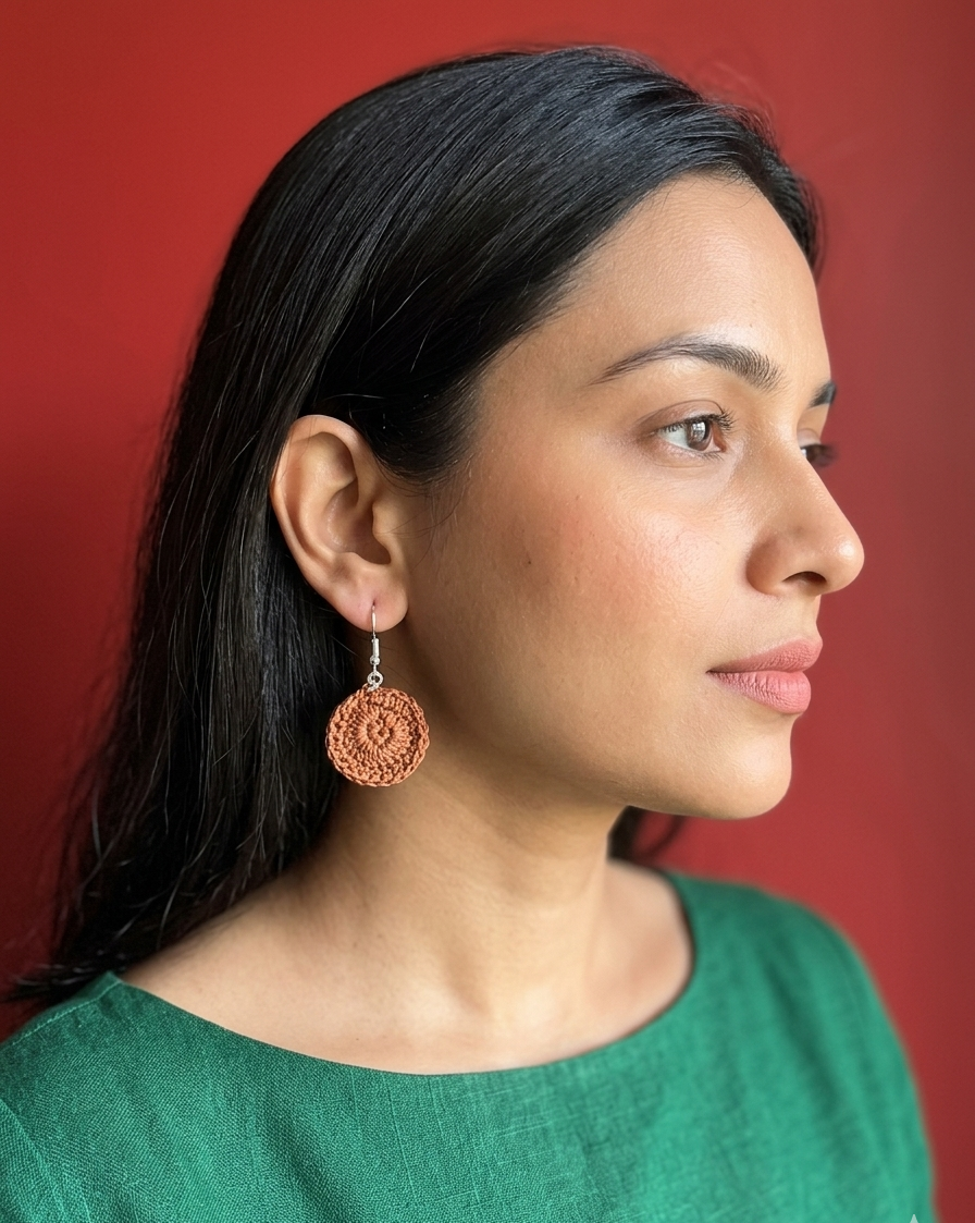 Handmade Terracotta Crochet Round Drop Earrings