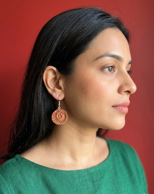 Handmade Terracotta Crochet Round Drop Earrings