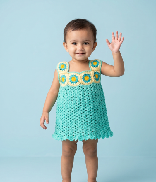 Ocean Bloom Handmade Crochet Baby Dress