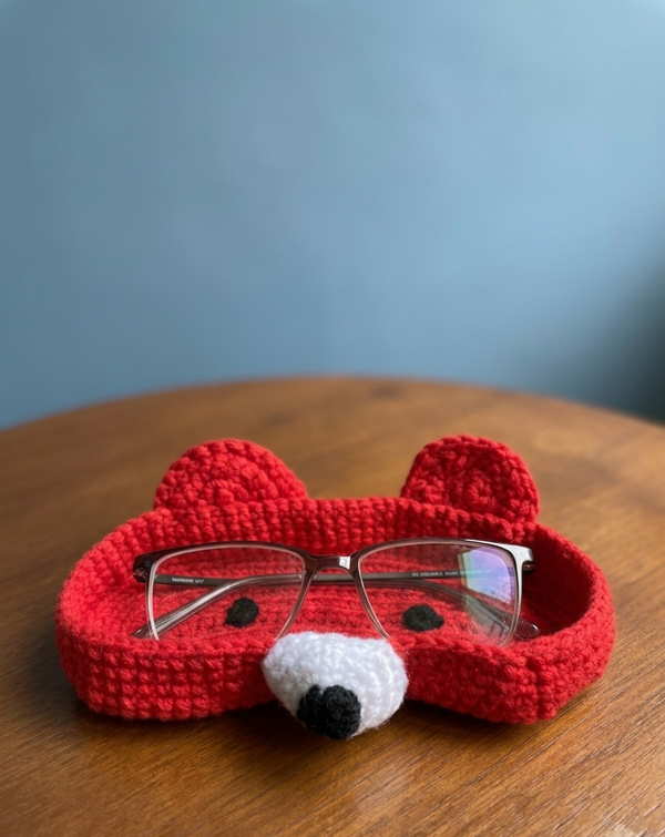 Red Handmade Crochet Animal Glasses Holder Tray