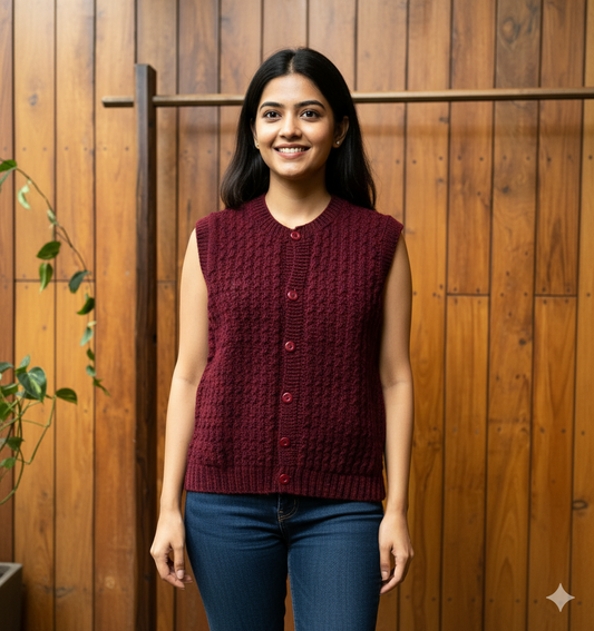 Handknit Maroon Woollen Vest