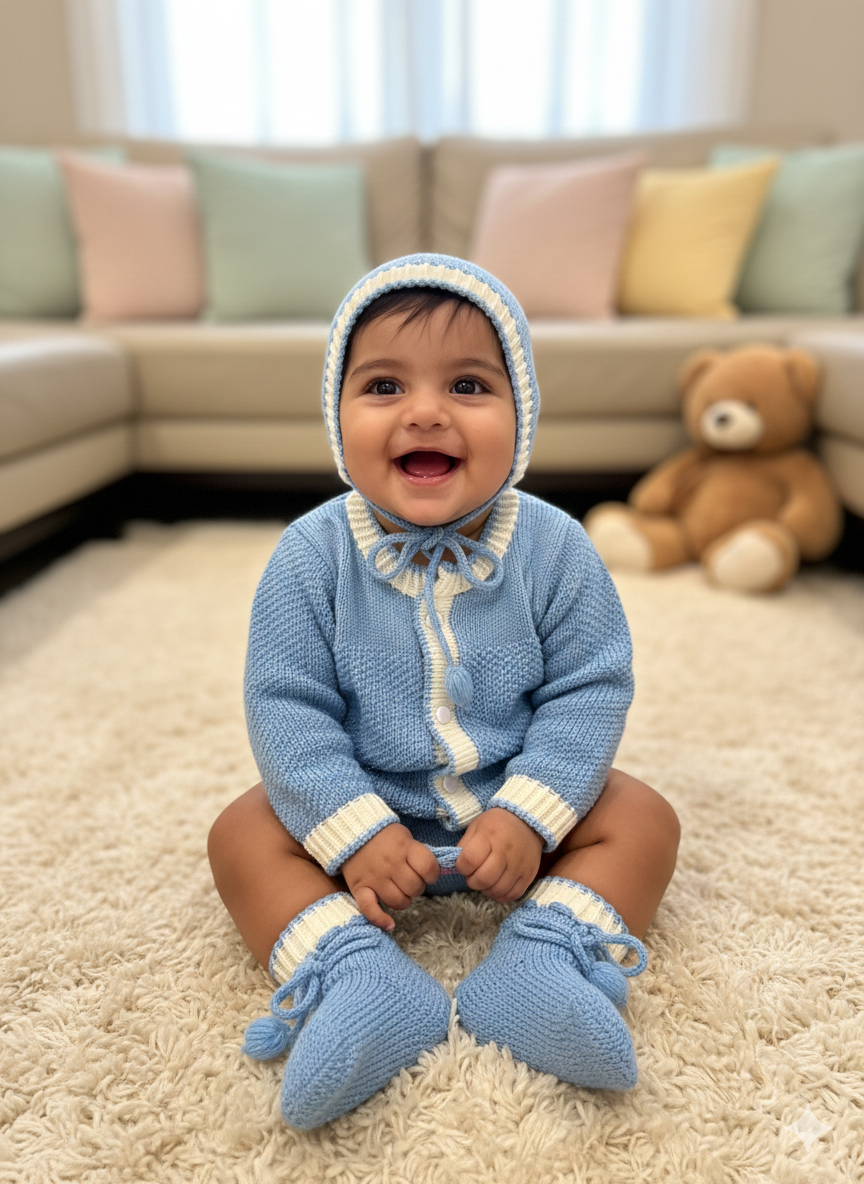 Baby Blue Handmade Wool Sweater Set