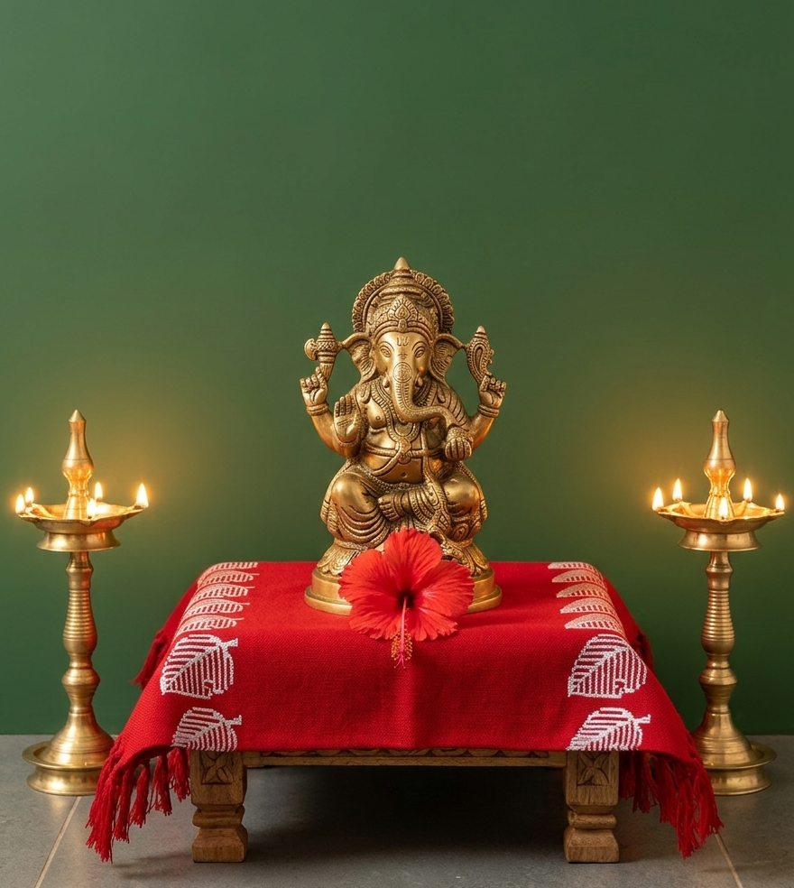 Vibrant Red Pooja Asan