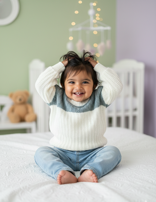 Cozy Cream & Grey Baby Knit Sweater