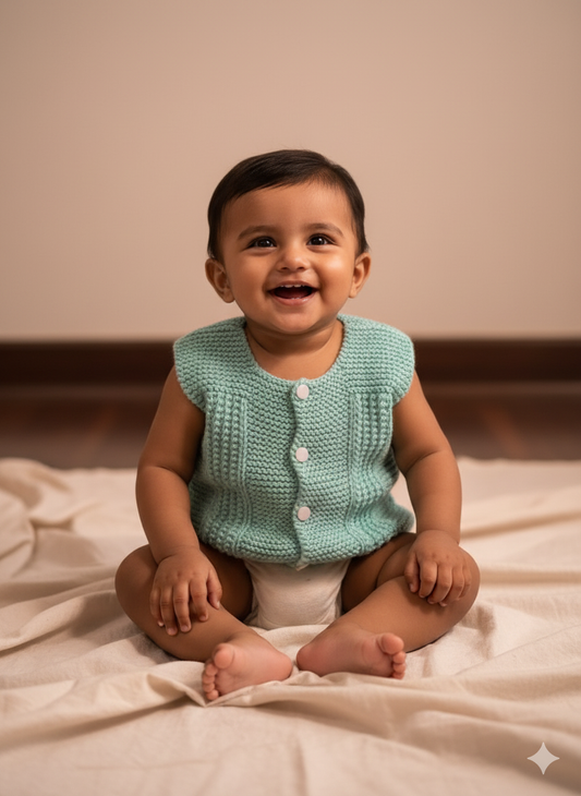 Handcrafted Woollen Baby Button Vest- Set of 3