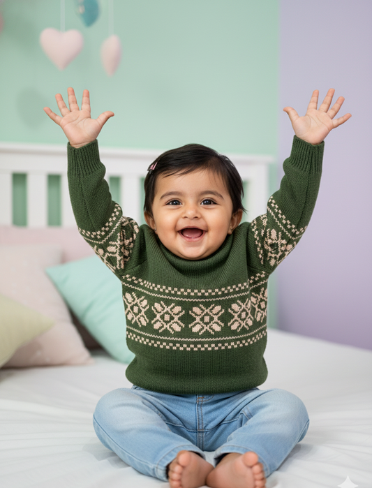 Baby Forest Green Snowflake Knit Sweater