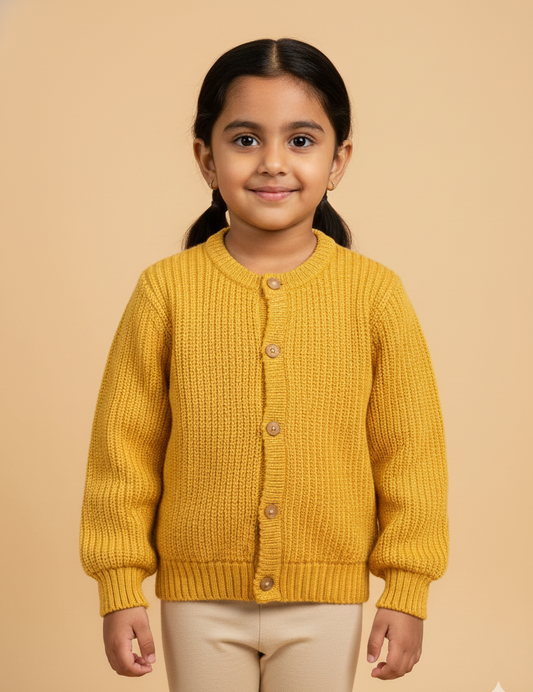 Girls Mustard Knit Button Cardigan