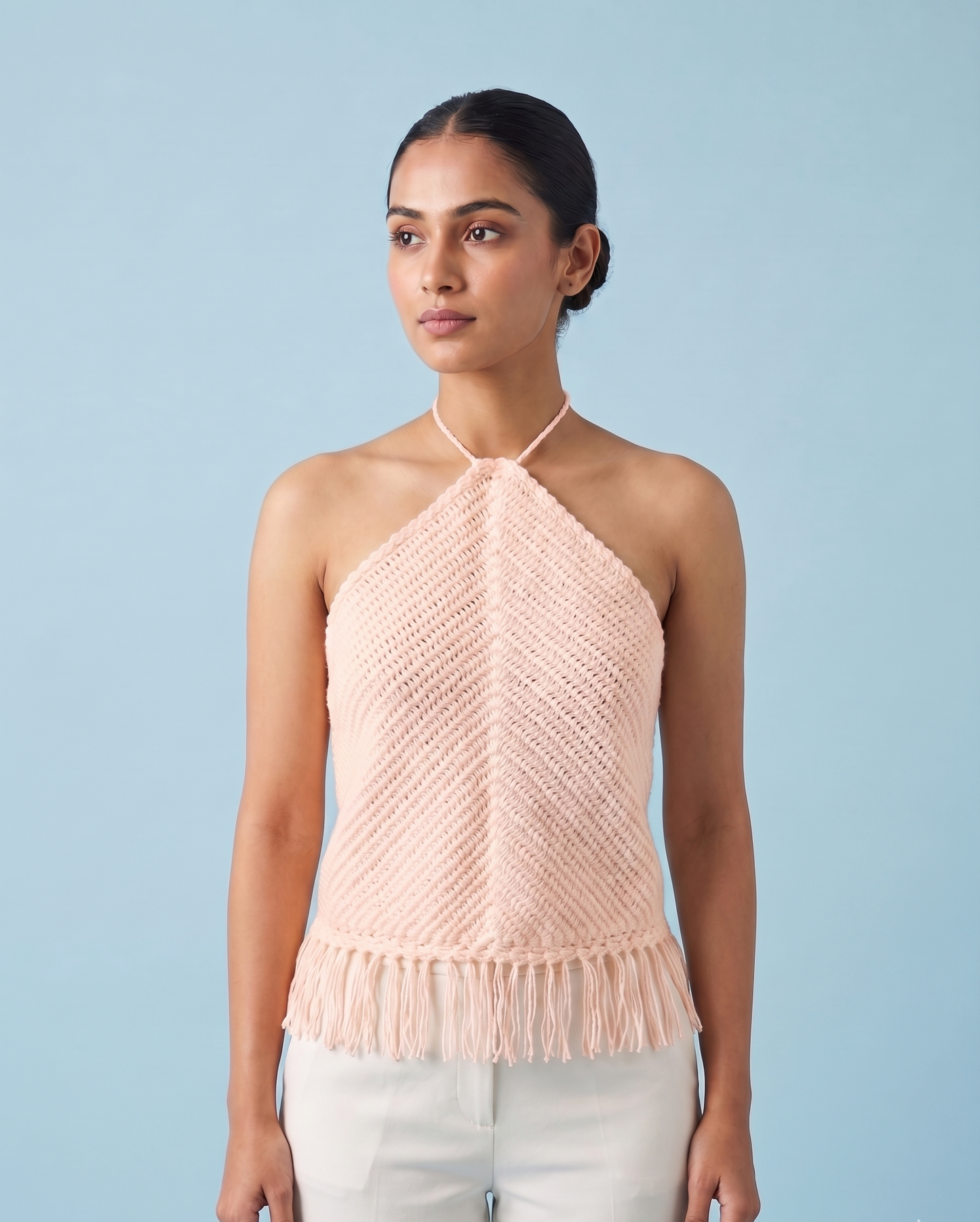 Crochet Halter Top with Fringe Hem