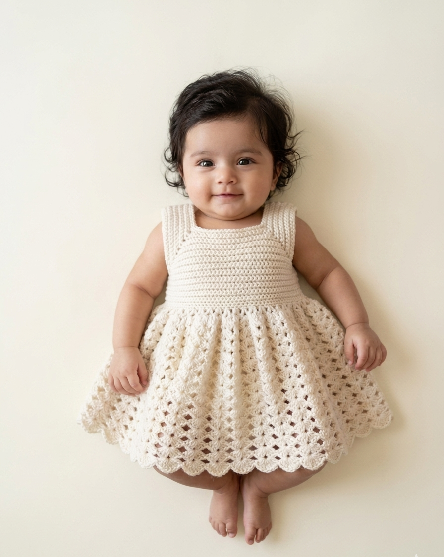 Snow Blossom Handmade Crochet Baby Dress