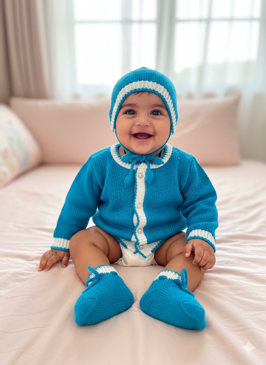 Baby Ocean Blue Woollen Sweater Set