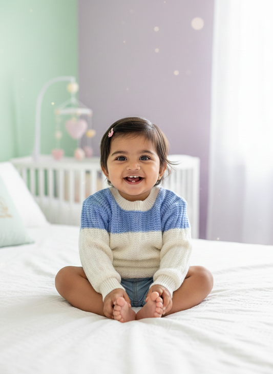 Blue & White Baby Colorblock Winter Sweater