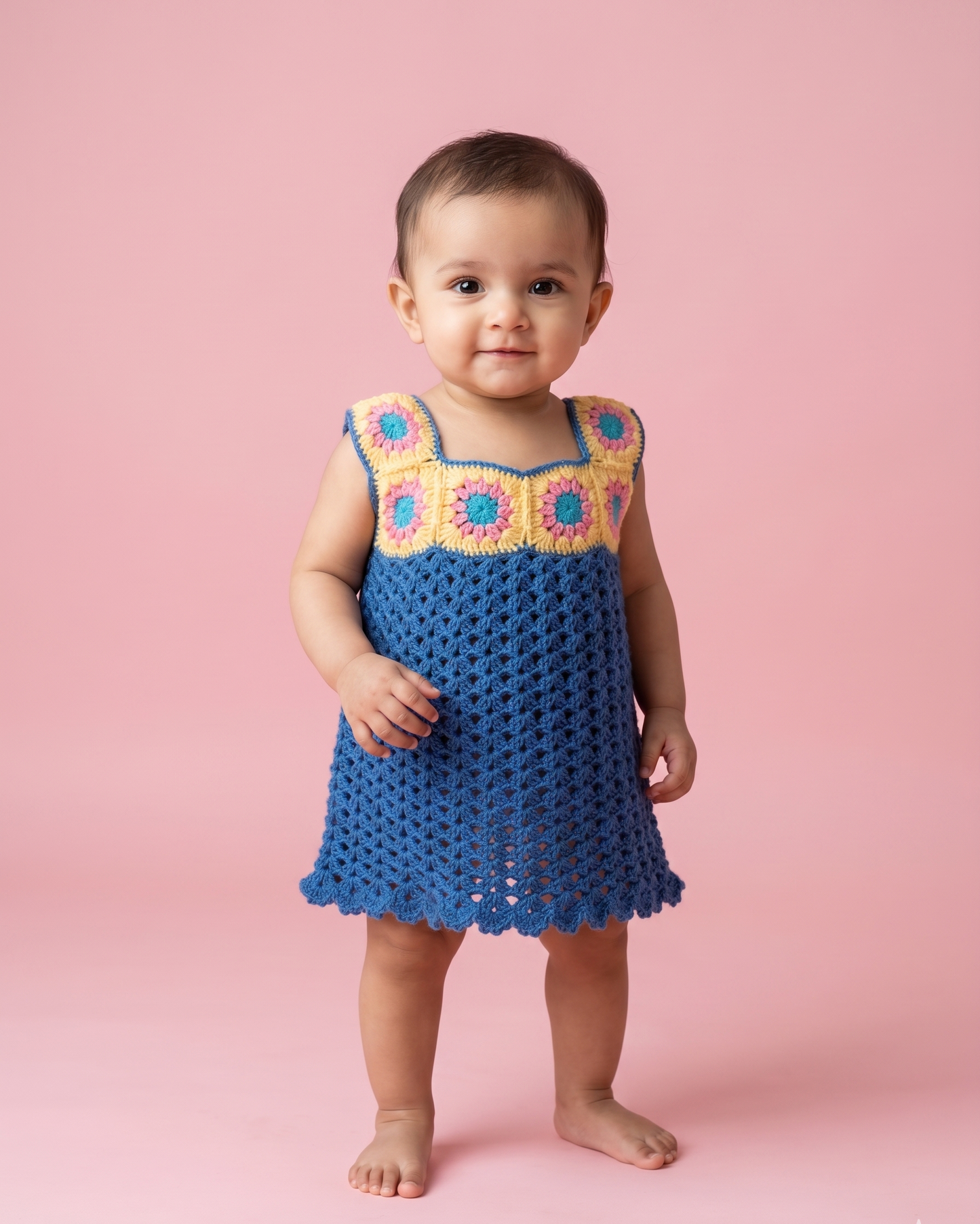Handmade Blue Crochet Baby Girl Dress
