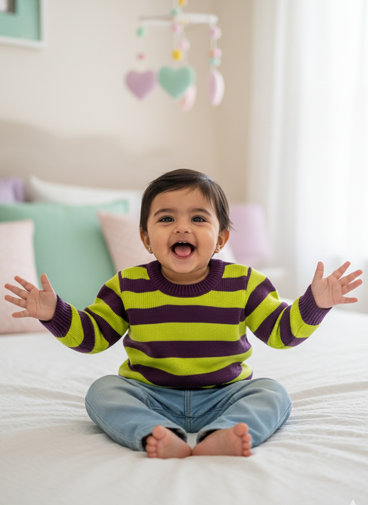 Lime & Purple Striped Baby Knit Sweater