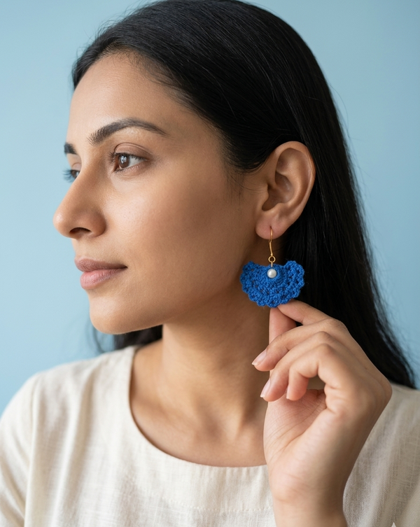 Royal Blue Crochet Pearl Drop Earrings