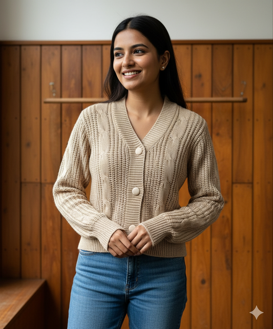 Beige Cable Sweater Top