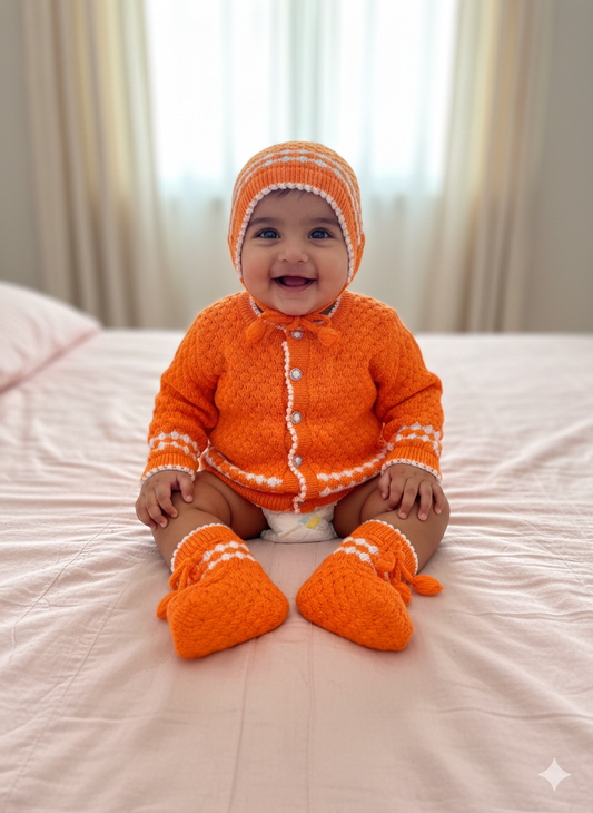 Baby Bright Orange Woollen Sweater Set