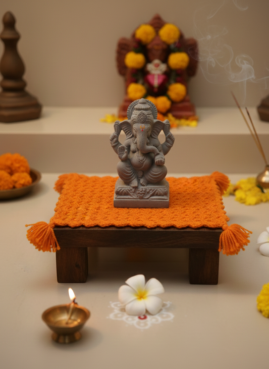 Kesari Pooja Mat with Tassels- Set of 12