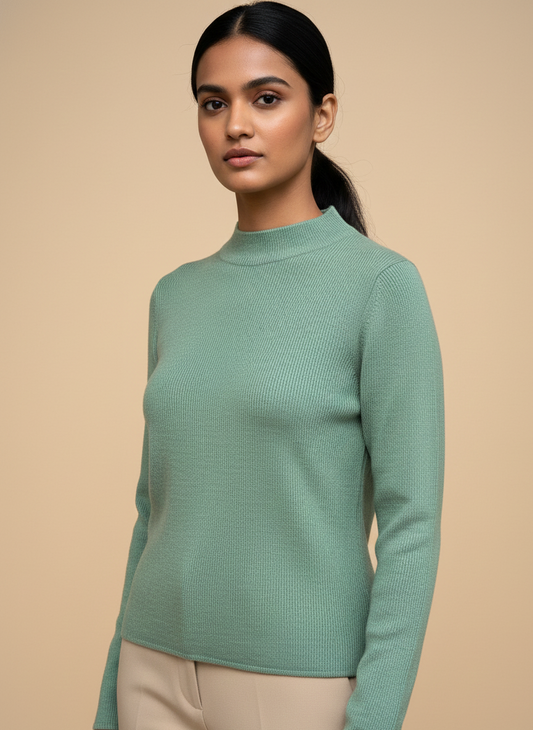 Women’s Solid Teal Mock Neck Winter Top