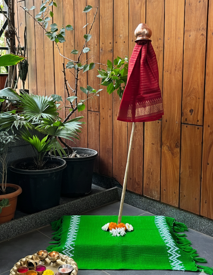 Green Pooja Asan with White Border