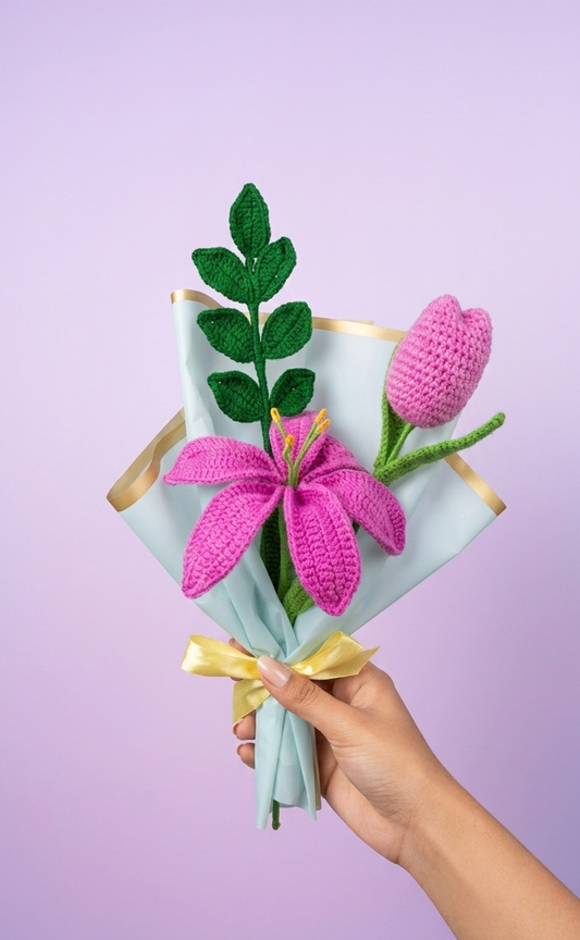 Purple Handmade Crochet Lily Bouquet Gift