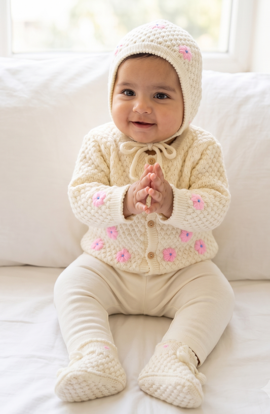 Handcrafted Snow Pink Baby Winter Set