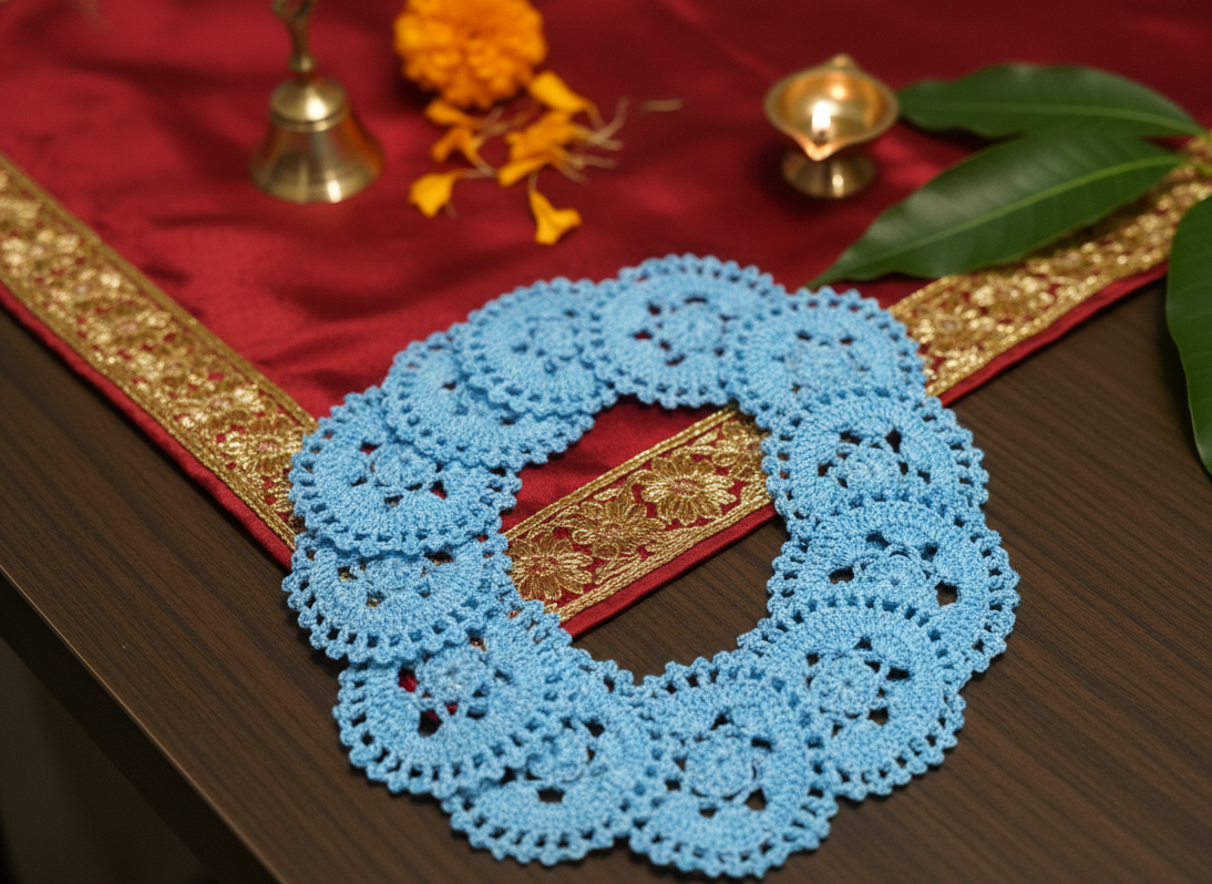 Set of 12-  Handcrafted Blue Crochet Asan Mat