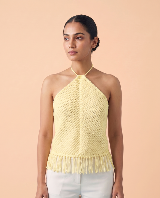 Crochet Halter Top with Fringe Hem