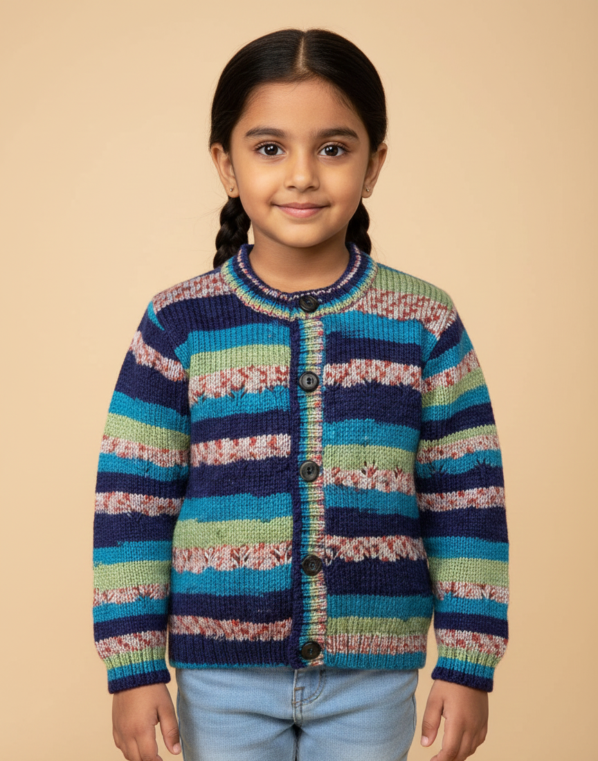 Shades of Blue Striped Knit Winter Cardigan