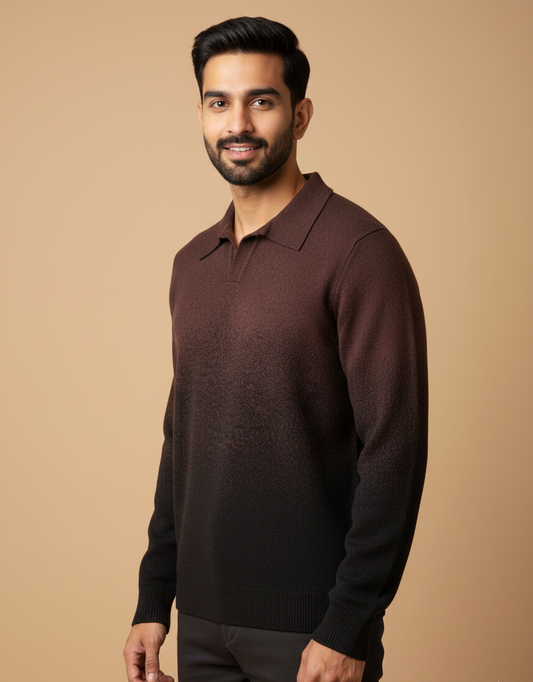 Men’s Brown Polo Collar Knit Sweater