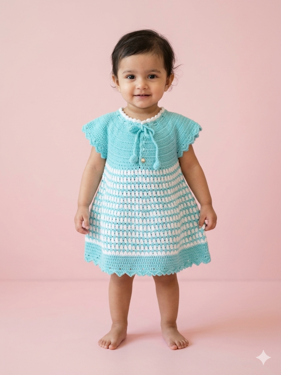 Aqua Breeze Handmade Crochet Baby Dress