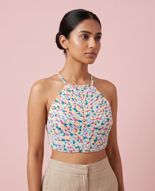 Multicolor Crochet Halter Crop Top