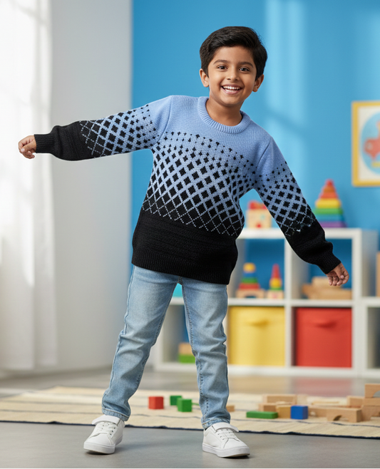 Boys Blue & Black Gradient Winter Sweater