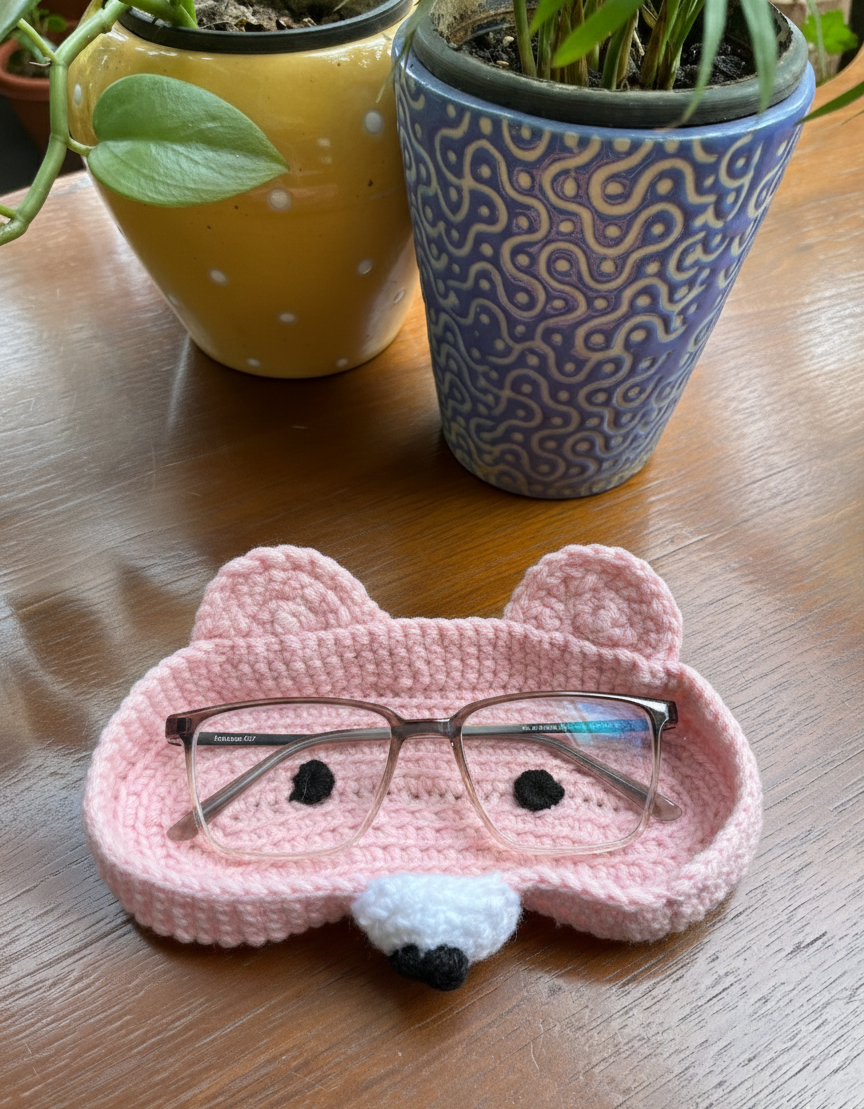 Baby Pink Handmade Crochet Animal Glasses Holder Tray