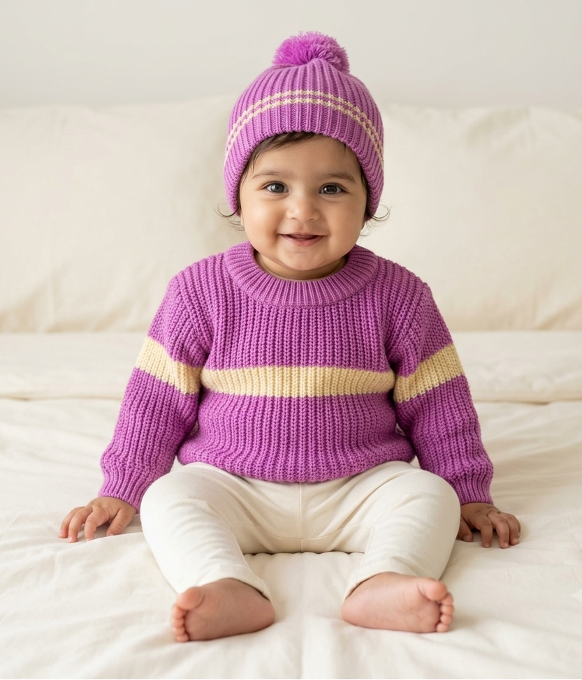 Berry Pop Baby Sweater & Pom-Pom Cap Set