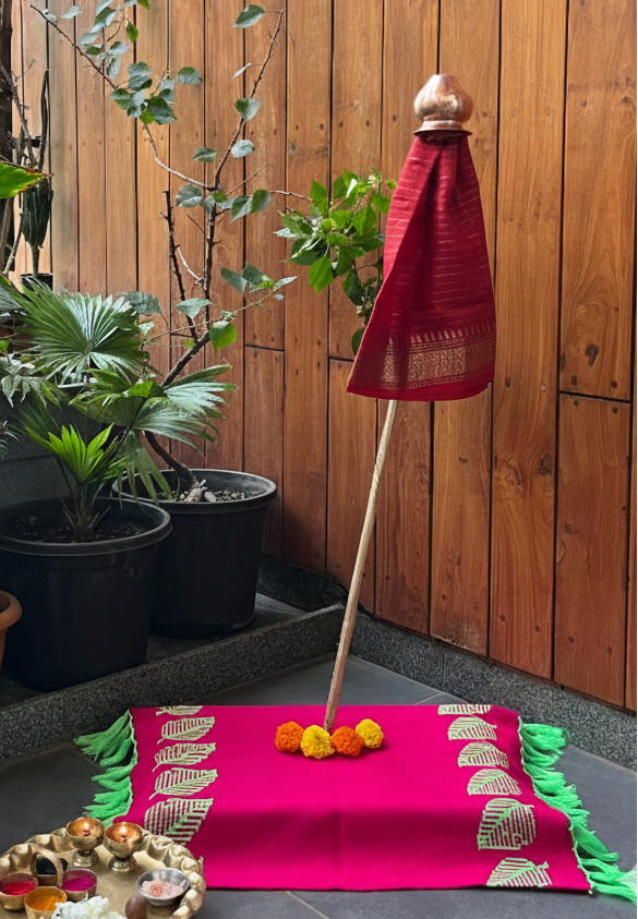 Pink and green Traditional Pooja Asan